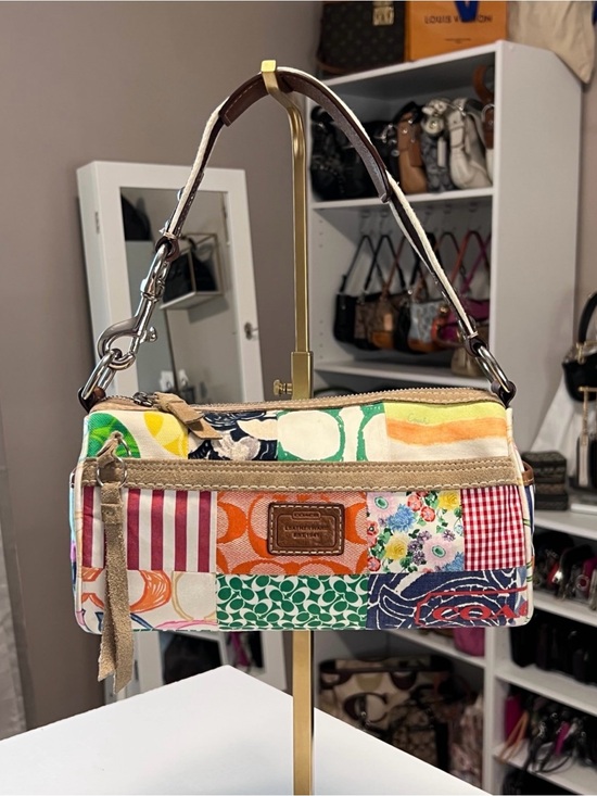 Coach Handbags - Coach Hamptons Scribble Multicolor Patchwork Barrel Shoulder Bag